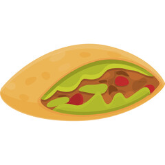 Cartoon Style Food Icon Illustration of a Stuffed Pita Bread with Meat and Vegetables on a Transparent Background