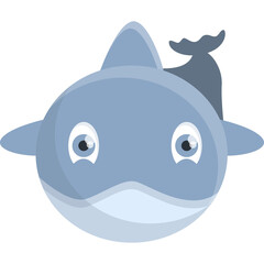 Cartoon Style Blue Whale Illustration With Big Eyes and A Small Tail Against A Transparent Background In Soft Lighting