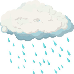 Cartoon Style Cloud With Blue Rain Drops Falling On Transparent Background Digital Art