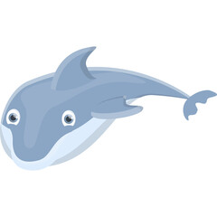 Cartoon Style Dolphin With Big Eyes and A Smile On A White Background