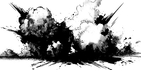 Dynamic explosion art in traditional japanese manga style for graphic novel design