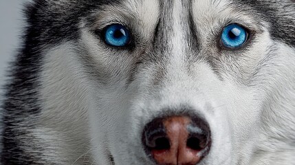 Majestic Siberian Husky with Striking Blue Eyes Captivatingly Staring into the Camera s Lens