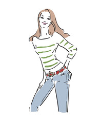 カジュアルファッションのロングヘア美しい女性