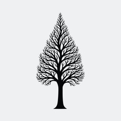 Obraz premium Silhouette leafless tree with branches forest nature background Vector illustration