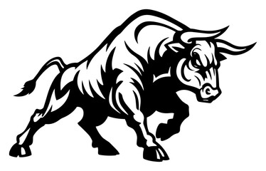 Fototapeta premium Charging bull aggressive mascot silhouette strong livestock animal power symbol vector illustration