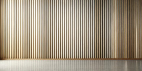 Modern Minimalist Interior Design with Vertical Wooden Slats Wall and Polished Concrete Floor