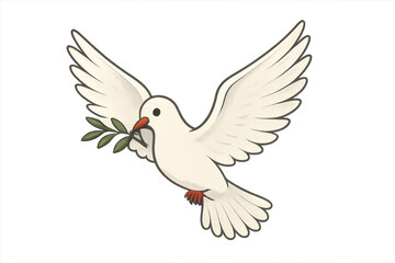Fototapeta premium White dove flying with olive branch, symbolizing peace, hope, freedom, and new beginnings on transparent background