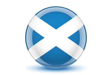 Obraz premium A glossy, spherical representation of a nation's flag, displaying white and blue diagonal crosses.