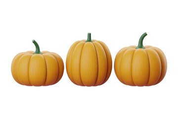 Obraz premium Three vibrant orange pumpkins sit closely together, showcasing autumnal harvest and festive decorations.