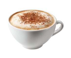 Fototapeta premium A delicious cup of cappuccino with cinnamon powder sprinkled on top, isolated on transparent background