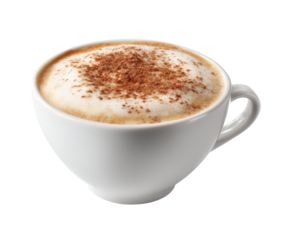 A delicious cup of cappuccino with cinnamon powder sprinkled on top, isolated on transparent background