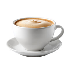 Fototapeta premium Steaming hot cappuccino in a white mug with a saucer, isolated on transparent background