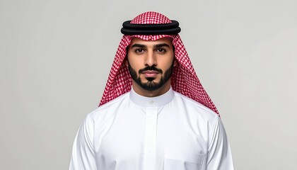 Studio Portrait of Confident Young Man in White Thobe.