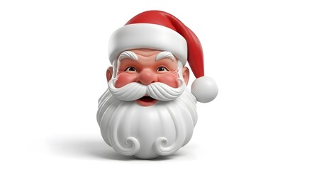3D Santa Claus Head with 1950s retro vibe, Smiling Face, Red Hat, White Beard - Festive Holiday Season 3D Render on white background