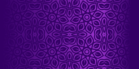 Fototapeta premium purple background with floral ornament, Vibrant, Purple Floral Geometric Pattern Background, Seamless Leaf Mandala Design Vector, Modern Islamic Art Wallpaper in Violet Hues
