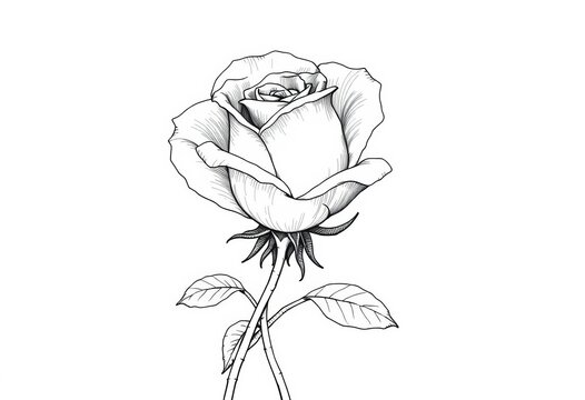 Intricate linework depicts a blooming rose, delicate petals and stem, sketchy style, pen, illustration - Powered by Adobe