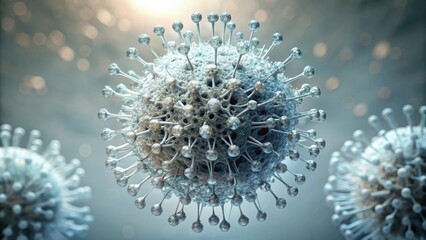 Microscopic View of a Viral Particle's Surface Structure, Revealing Intricate Details of its Spikes and Capsid
