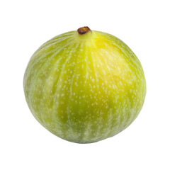 A single ripe green fig with a stem isolated on transparent background