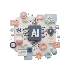 Abstract AI Concept with Colorful Elements and Geometric Shapes