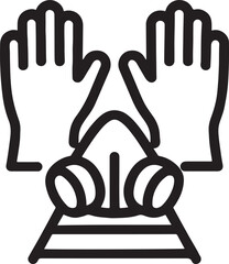 Mining safety tools line icon with gloves and mask in clean minimalist vector style.