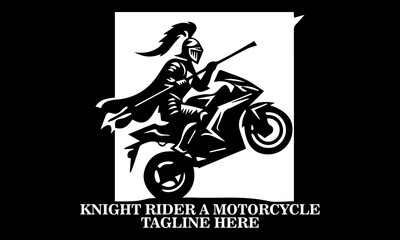 Knight rider a motorcycle vector illustration, knight rider a motorcycle logo design. Vector of a medieval knight in armor riding a motorcycle while holding a long jousting lance © Arnis