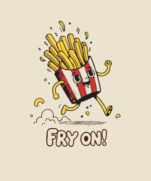 Naklejki Never Give Up! Inspiring 'Fry On' Food Character Illustration A fun and inspiring 