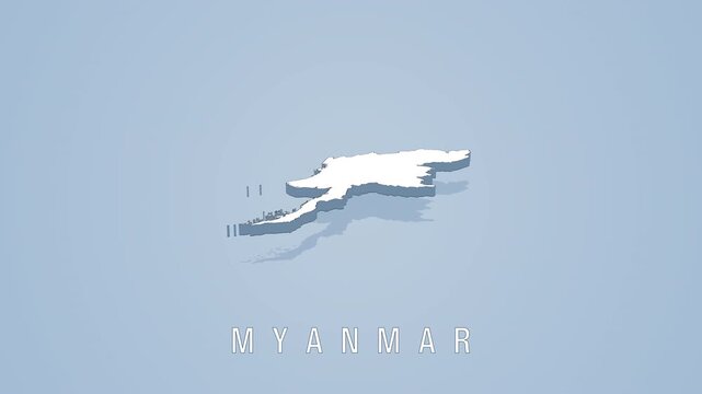 3d rotating map of myanmar isolated on blue background