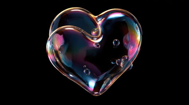 soap bubble in form of heart move on dark background