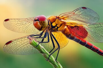 Close-up of vibrant dragonfly perched