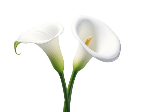 Elegant White Calla Lilies with Green Stems Isolated on Transparent Background