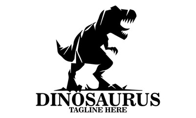 Cool dino icon, cool dino vector illustration, cool dino logo design, vector silhouette of a dinosaur in a threatening pose. A T-Rex dinosaur with sharp teeth and a powerful posture