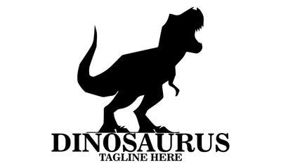 Cool dino icon, cool dino vector illustration, cool dino logo design, vector silhouette of a dinosaur in a threatening pose. A T-Rex dinosaur with sharp teeth and a powerful posture