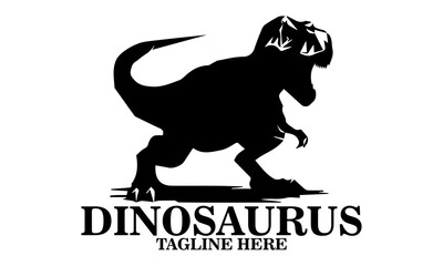 Cool dino icon, cool dino vector illustration, cool dino logo design, vector silhouette of a dinosaur in a threatening pose. A T-Rex dinosaur with sharp teeth and a powerful posture