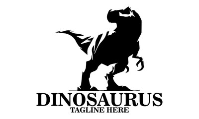 Obraz premium Cool dino icon, cool dino vector illustration, cool dino logo design, vector silhouette of a dinosaur in a threatening pose. A T-Rex dinosaur with sharp teeth and a powerful posture