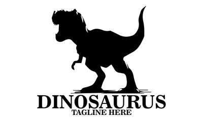 Cool dino icon, cool dino vector illustration, cool dino logo design, vector silhouette of a dinosaur in a threatening pose. A T-Rex dinosaur with sharp teeth and a powerful posture