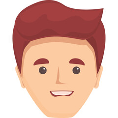 Cartoon Style Male Head Portrait with Reddish Brown Hair and Light Peach Skin Tone Smiling with Open Mouth and Visible Teeth Isolated on Transparent Background