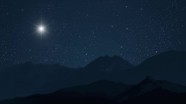 night Christmas panorama with a star in the sky