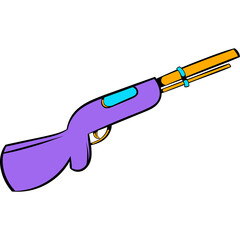 Cartoon Style Illustration of a Purple and Orange Toy Hunting Rifle with Cyan Accents on a Transparent Background