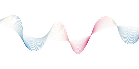 Abstract colorful wave background with smooth flowing gradient lines in blue, pink, and red tones on white backdrop. Minimal design concept for technology, sound, or digital art themes.