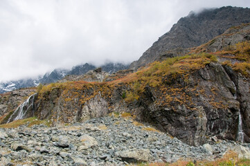 Part of Kuyguk valley located in the Altai Republic and seen on a grey morning in late august, Russia