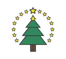 christmas tree design with green triangles brown trunk and yellow star arch ideal for holiday greetings and winter celebration