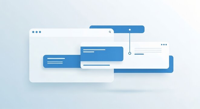 Modern digital interface design with overlapping windows and data elements
