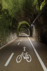 Bicycle lane on a disused cosatal railway, Imperia, Liguria, Italy