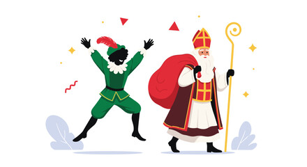 Sinterklaas and Zwarte Piet Celebrating Sinterklaas Eve.
