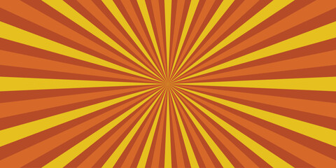 Warm orange and yellow sunburst radial pattern with bold alternating stripes creating a retro comic book explosion or energetic background for promotional materials and creative projects