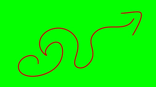 Animated Red Loopy Line Drawing on Green Screen, Chroma Key Abstract Doodle Path, Winding Route Element