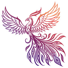 Obraz premium Vibrant Symmetrical Tribal Phoenix Vector Illustration