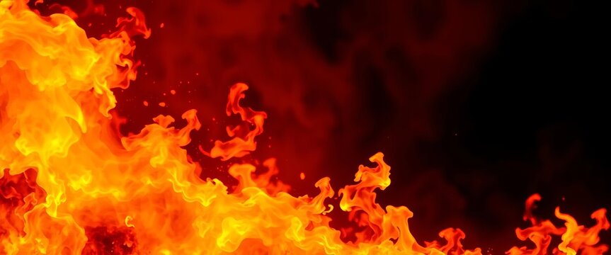 Fiery orange and yellow flames engulfing the background, intense heat and flickering light,  night,  hot