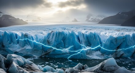The majestic perito moreno glacier in argentina on a cloudy day