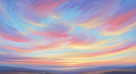 Beautiful pastel sky with soft clouds at sunset over a distant horizon